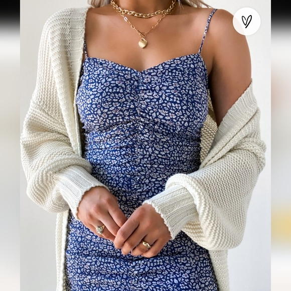 NWT Lulus Walk the Walk Blue Floral Print Ruched Bodycon Mini Dress Large - Picture 2 of 14